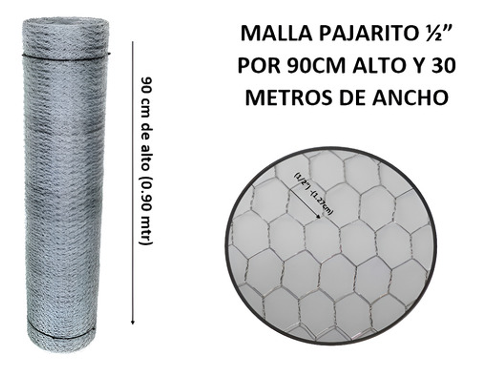 Malla Pajarito Galvanizada 0.9mx1/2pul 1.27cm X30 Mts Largo 2