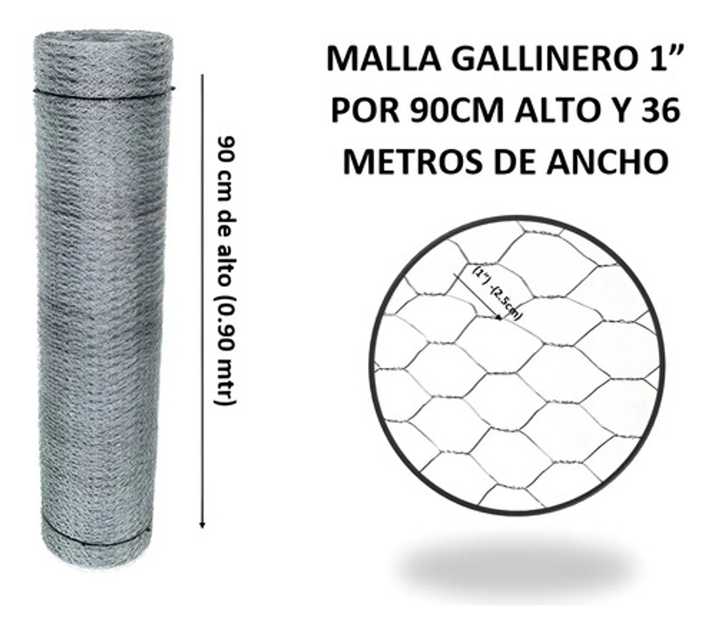 Malla Gallinero Galvanizada 0.9m X1 Pul 2.5 Cm X36 Mts Largo 1