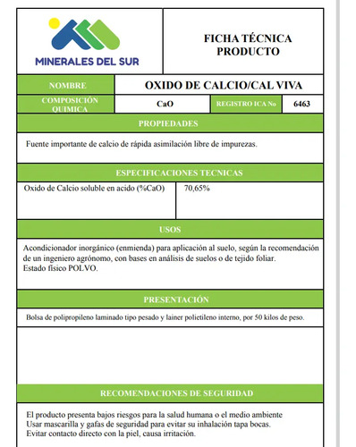 Cal Viva (Óxido de Calcio) - Bulto 50 Kg - 12.5Kg | Agrosamario 2