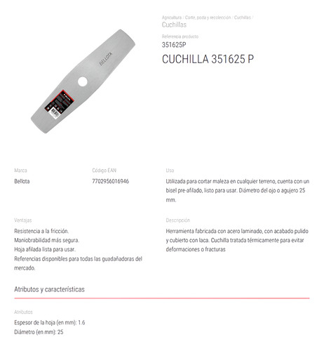 Cuchilla para Guadaña Bellota Calibre 16 (Ref. Delga) - 1 Pulgada | Agrosamario 3