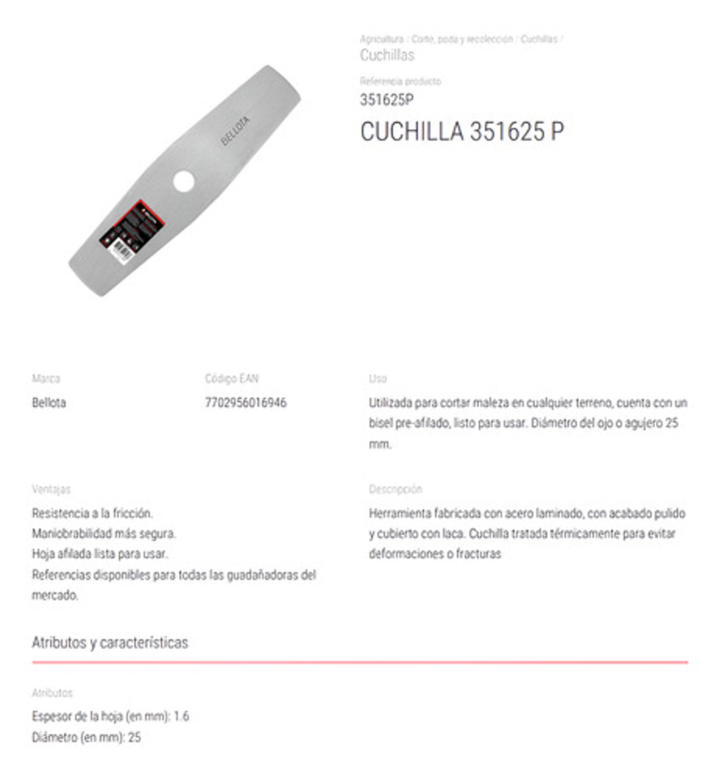 Cuchilla Guadaña Bellota Calibre 16 1pulgada Ref. Delga Unid 3