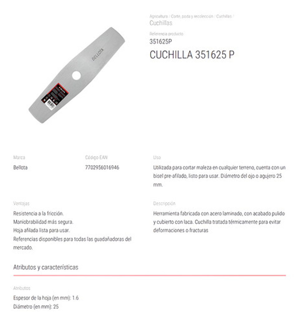 Cuchilla Guadaña Bellota Calibre 16 1pulgada Ref. Delga Unid 3