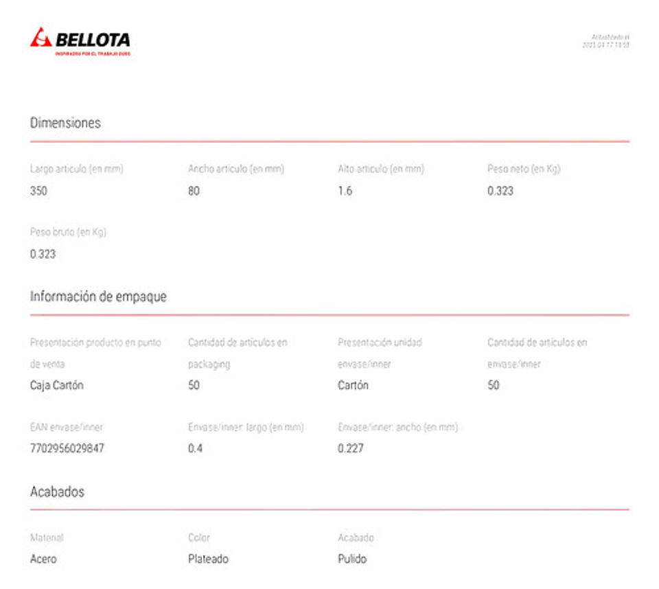 Cuchilla Guadaña Bellota Calibre 16 1pulgada Ref. Delga Unid 4