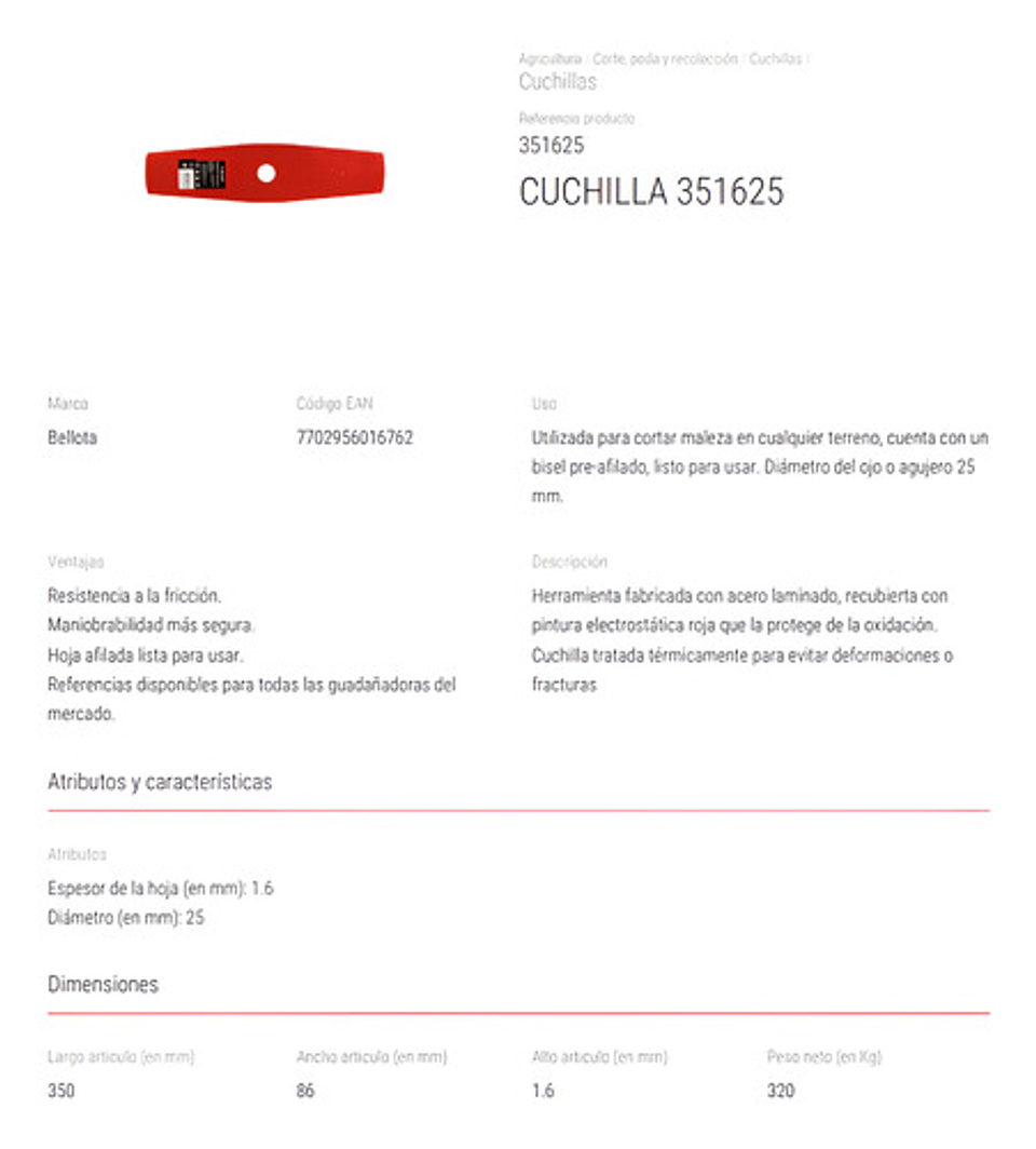 Cuchilla Guadaña Bellota Calibre 16 1pulgada Ref. Delga Unid 8