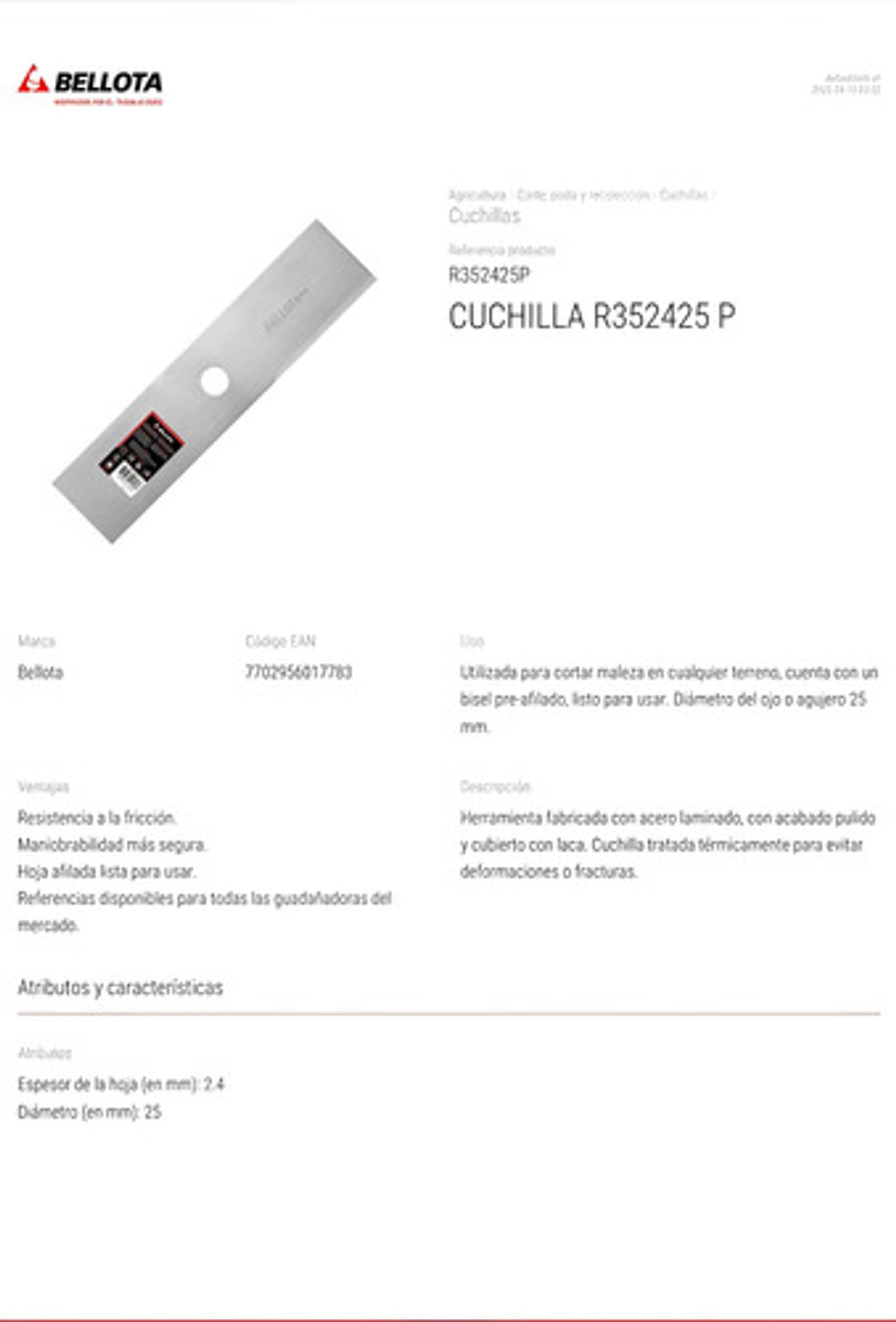 Cuchilla Guadaña Bellota Calibre 13 Gruesa Recta Unidad 6