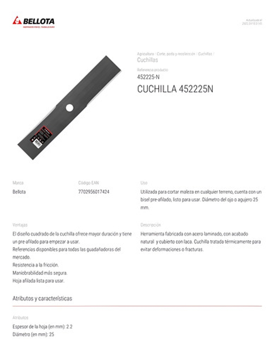 Cuchilla Cuchillon Palmera Bellota 45x1puLG Calibre13 Gruesa 4