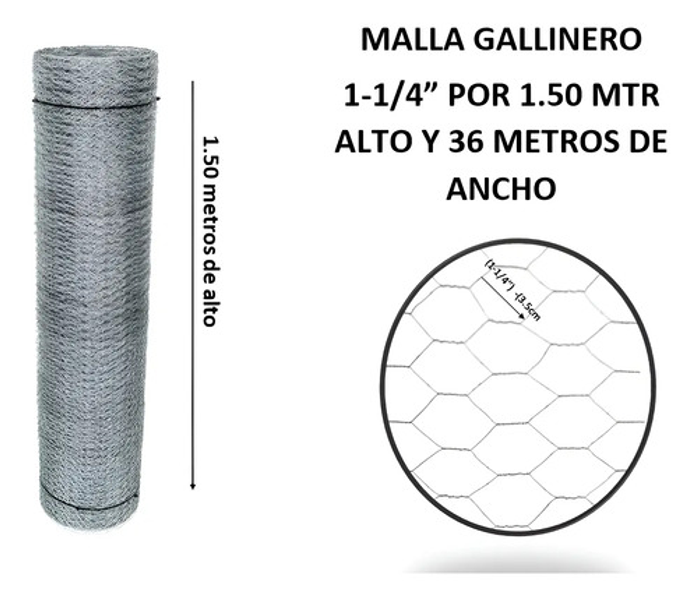 Malla Gallinero Galvanizada 1.50x1-1/4pu 3.5cm X36 Mts Largo 2