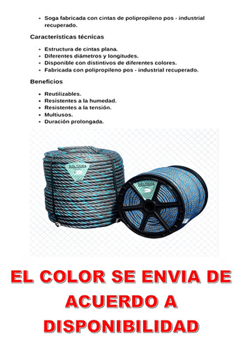 Soga 13mm 1/2 X 15  Metros Ciplas Polipropileno