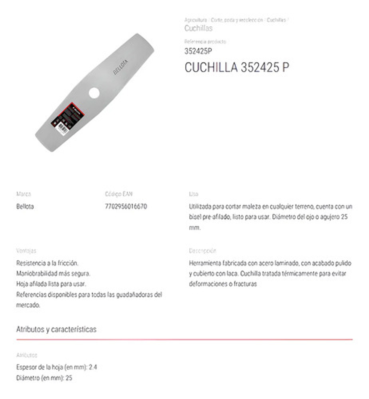 Cuchilla Guadaña Bellota Calibre 13 1pulgada Ref.gruesa Unid 3