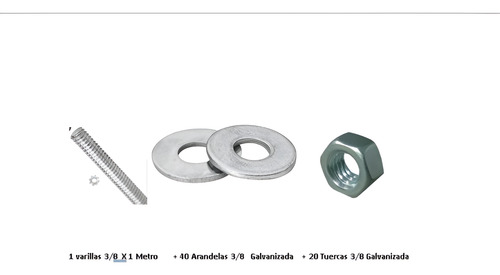 Varilla Roscada 3/8 X 1 Metro +40 Tuercas +20 Arandelas Zinc 2