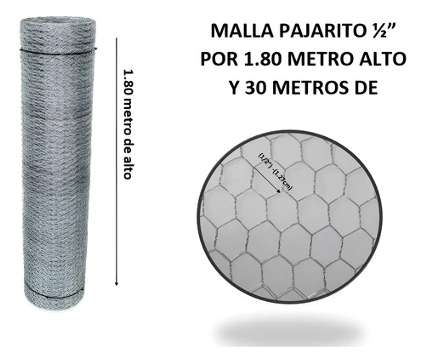 Malla Pajarito Galvanizada 1.80x1/2 Pul1.27cm X30 Mts Largo 2