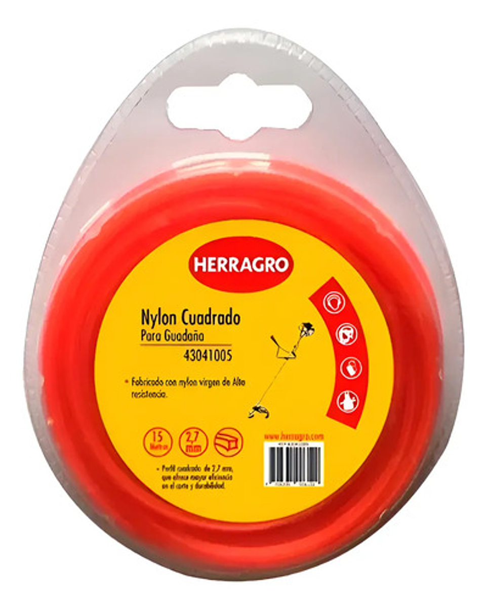 Nylon Para Guadañadora 2.7mm Cuadrado-naranja 15 Mt Herragro 1