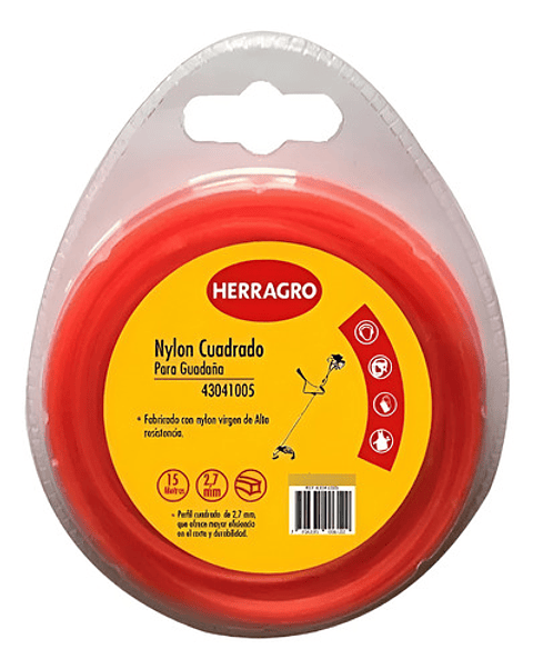 Nylon Para Guadañadora 2.7mm Cuadrado-naranja 15 Mt Herragro