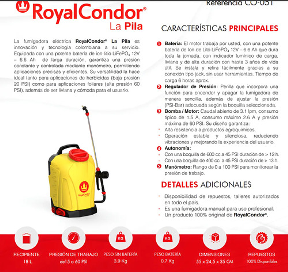 Fumigadora Electrica Pila Royal Condor 18litros 6