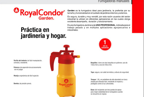 Fumigadora Manual 1.8 Litros Royal Condor La Garden l Agromario  8