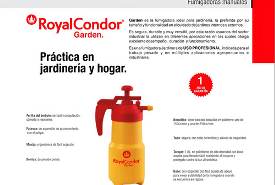 Fumigadora Manual Royalcondor® La Garden 1.8litros 8