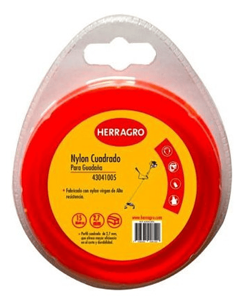 Nylon Cuadrado 2.7 Mm 15m Naranja Herragro Guadaña