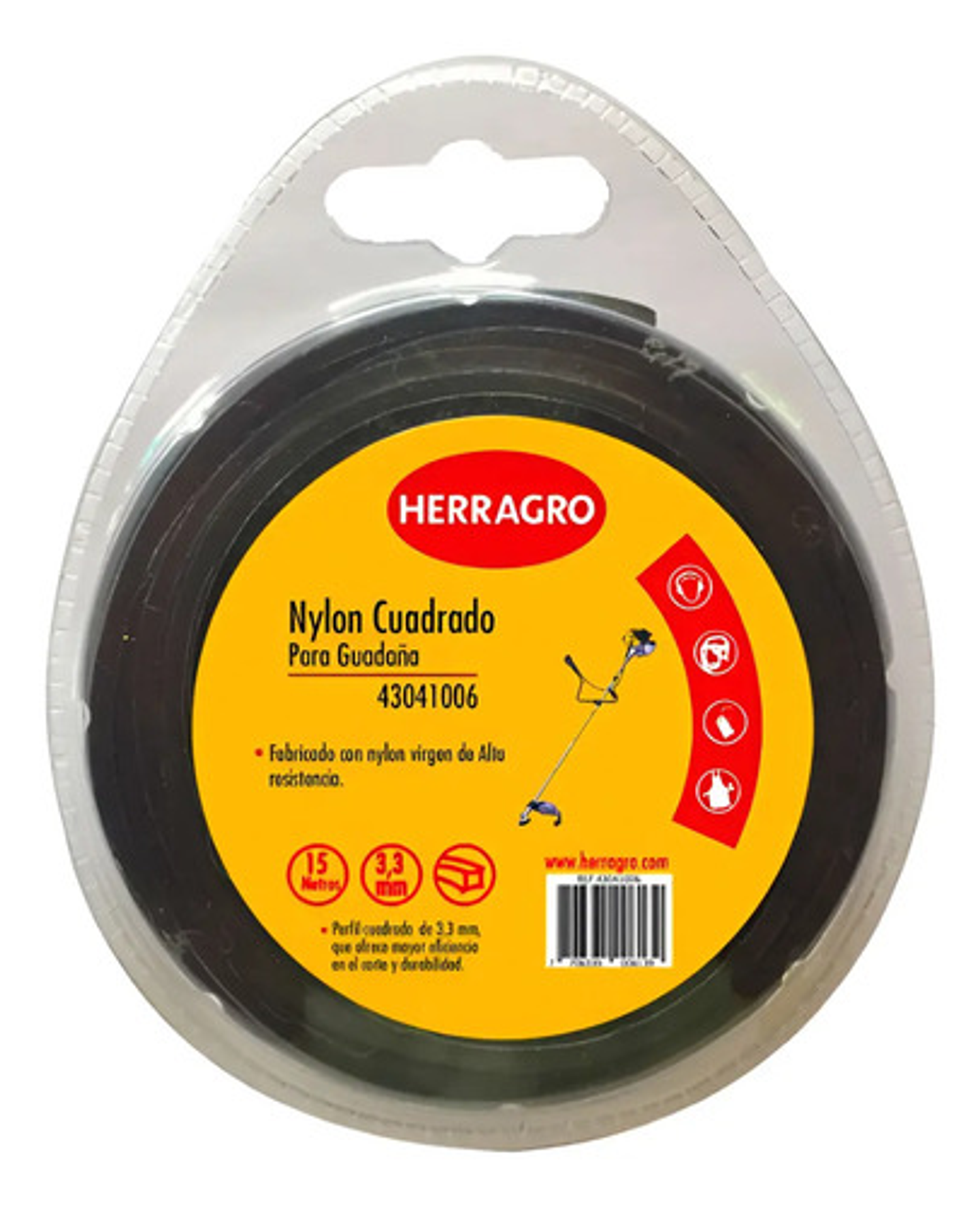 Nylon Para Guadañadora Negro 3.3 Mm Cuadrado, 15 Mt Herragro 1