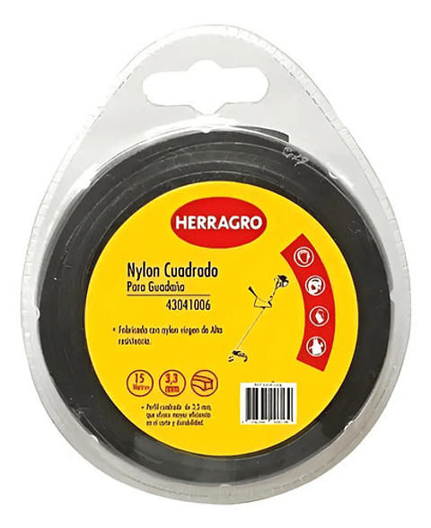 Nylon Para Guadañadora Negro 3.3 Mm Cuadrado, 15 Mt Herragro