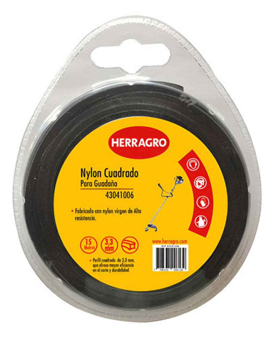 Nylon Para Guadañadora Negro 3.3 Mm Cuadrado, 15 Mt Herragro 3