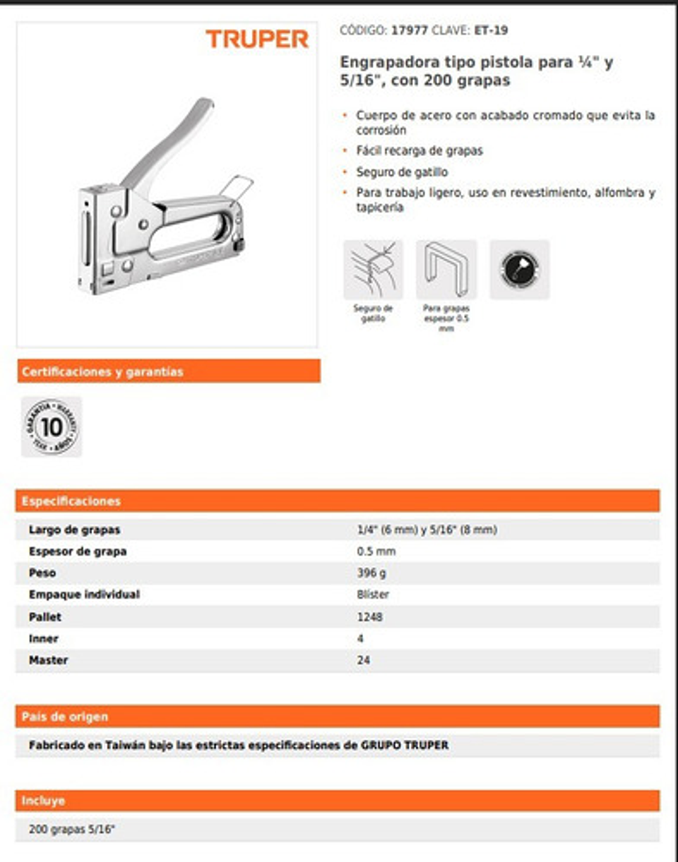 Engrapadora Tipo Pistola Para 14  Y 5/16 , Con 200 Grapa 6