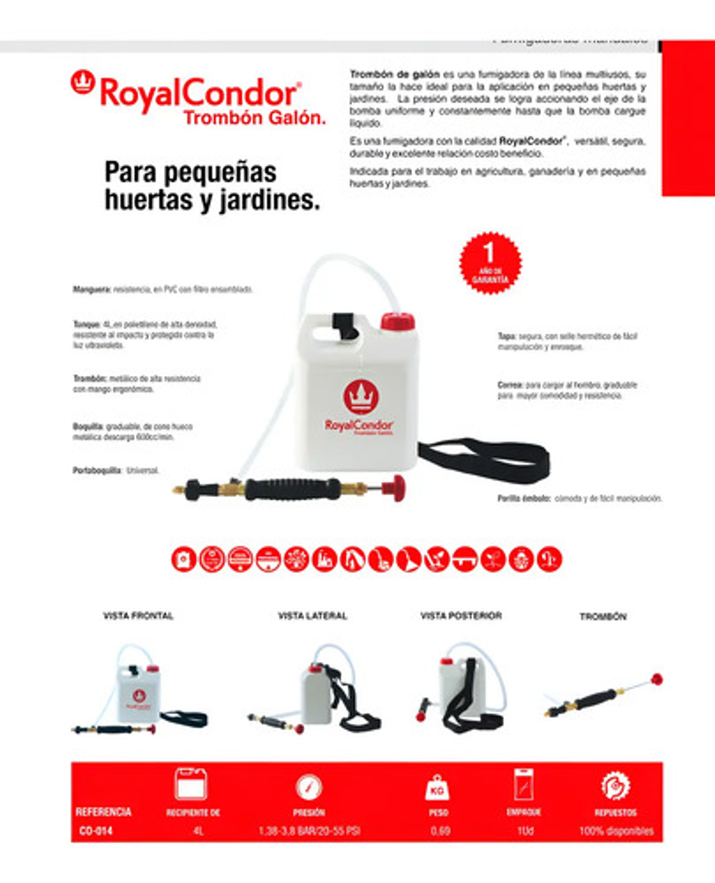 Fumigadora Manual Royalcondor® Trombón Galón 4