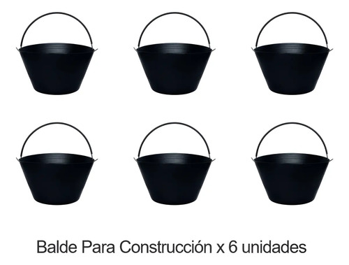 Balde Para Construcción Negro 8 Litros X 6 Unidades 1