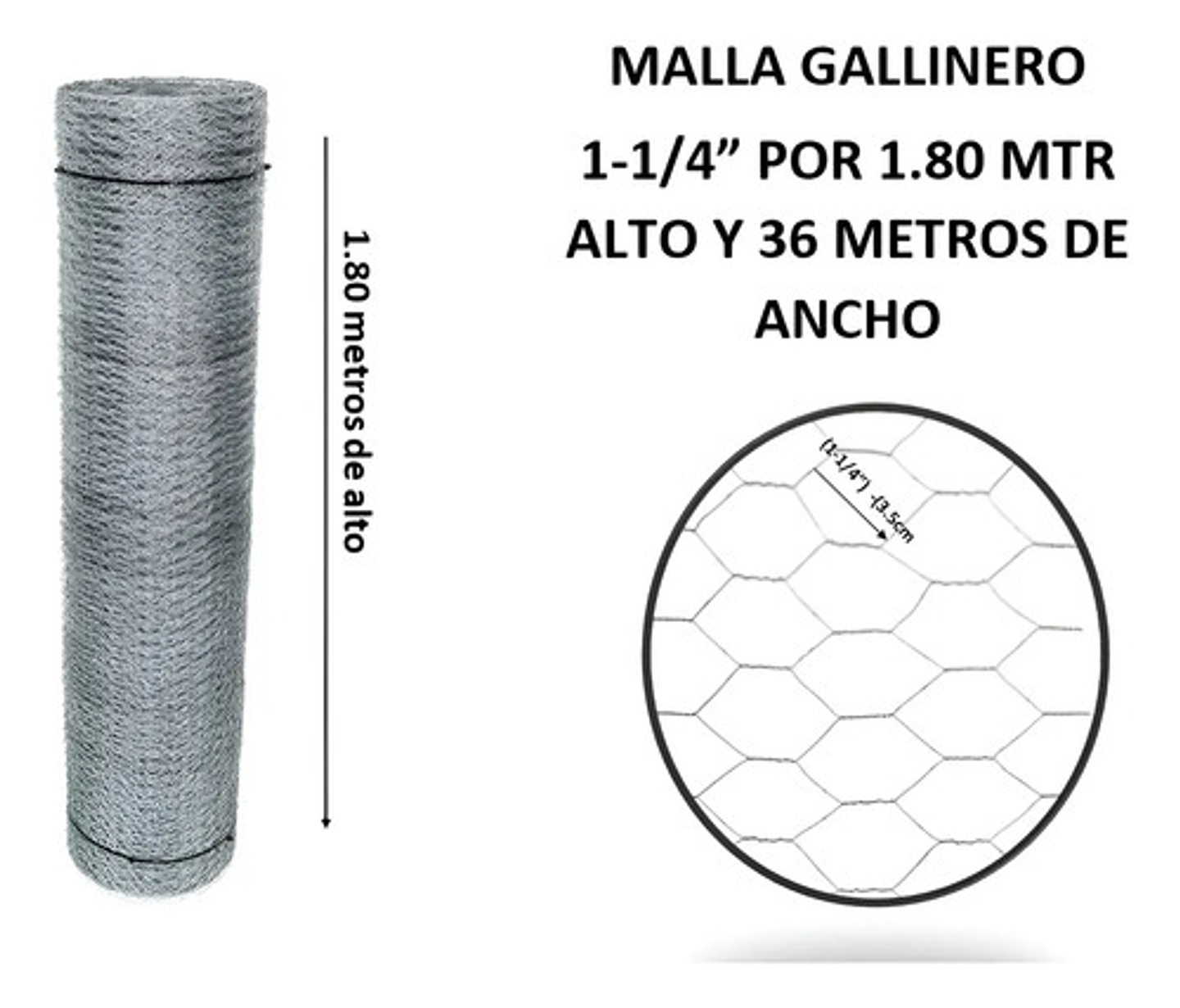 Malla Gallinero Galvanizada 1.80x1-1/4pul3.5cm X36 Mts Largo 4