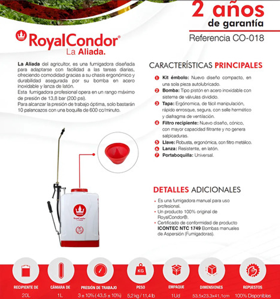Fumigadora Manual Royalcondor 20 Litros La Aliada 6