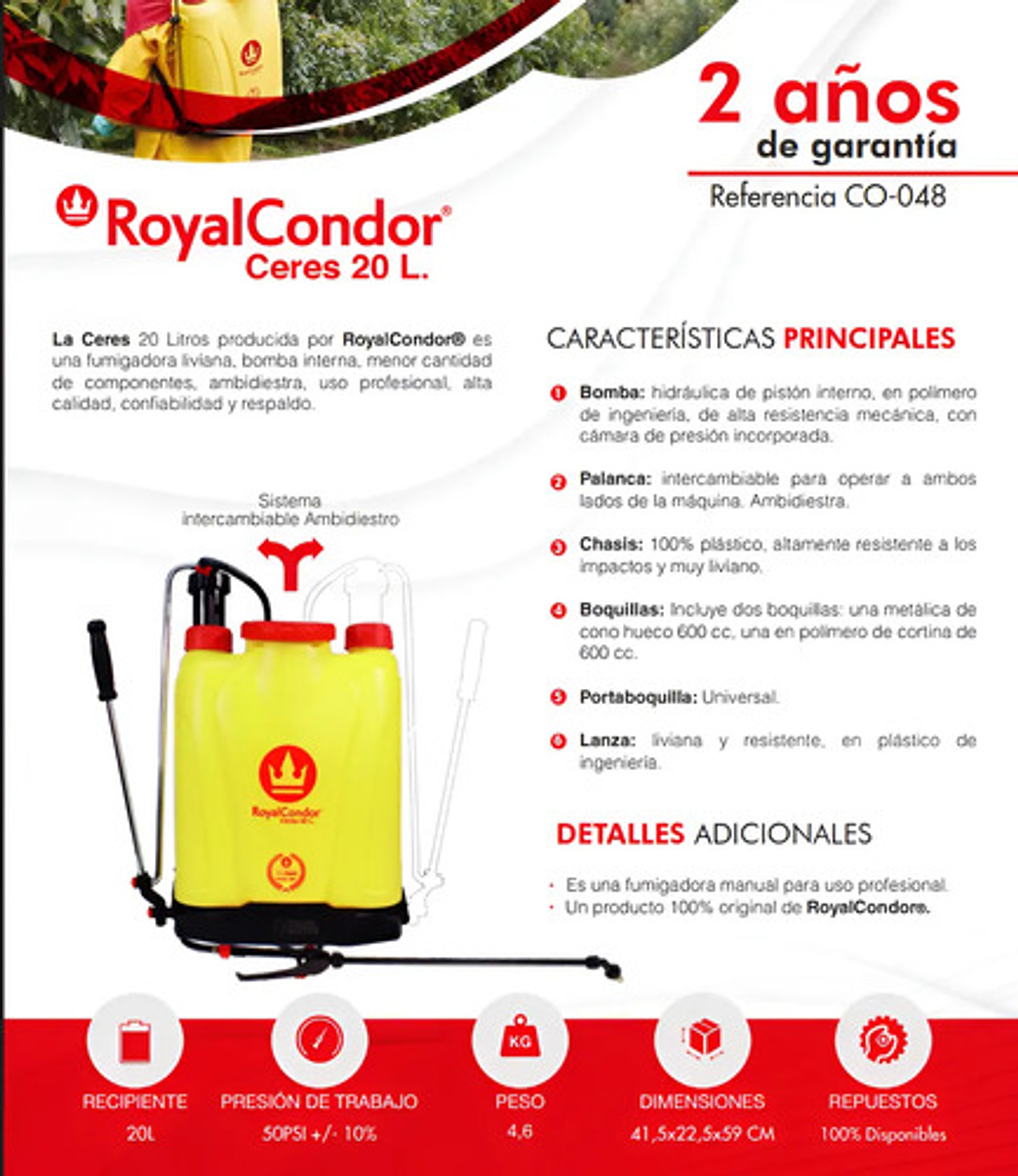 Fumigadora Manual Royalcondor® Ceres 20 Litros 5