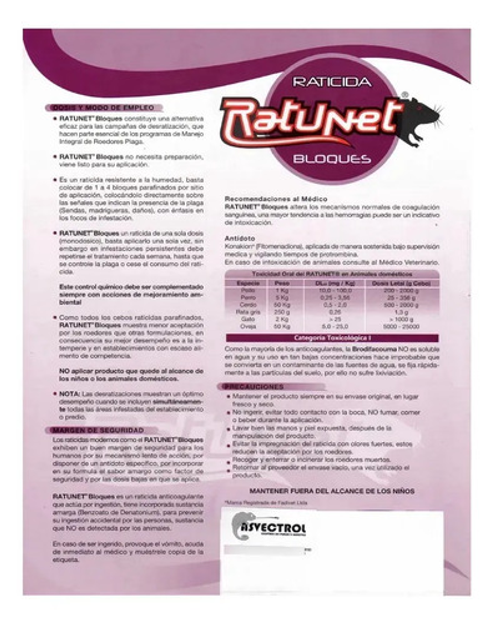 Rodenticida  Retunet Bloque Parafinado Ratas Y Ratones Xkilo 4