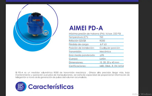 Medidor Agua  De 1/2  Volumétrico Pd-a (r200 V15 G3/4 F115) 4