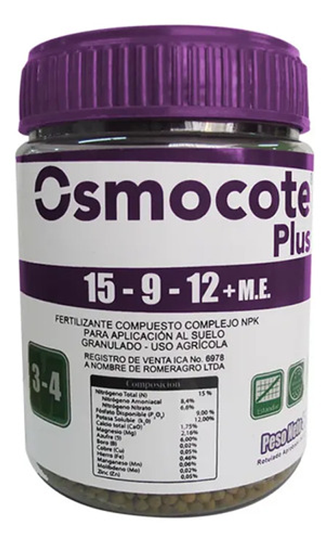 Osmocote Plu 15 9 12 + Me   X  500 Gr  De 3-4  Meses  Jardin