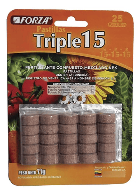 Fertilizante  Triple 15-15-15  X  25 Unidades Pastillas Forz