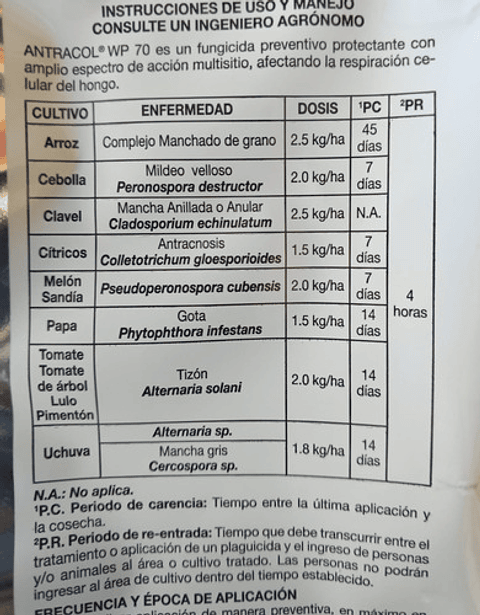Antracol Bayer Control De Hongos En Cultivos  X 400gr