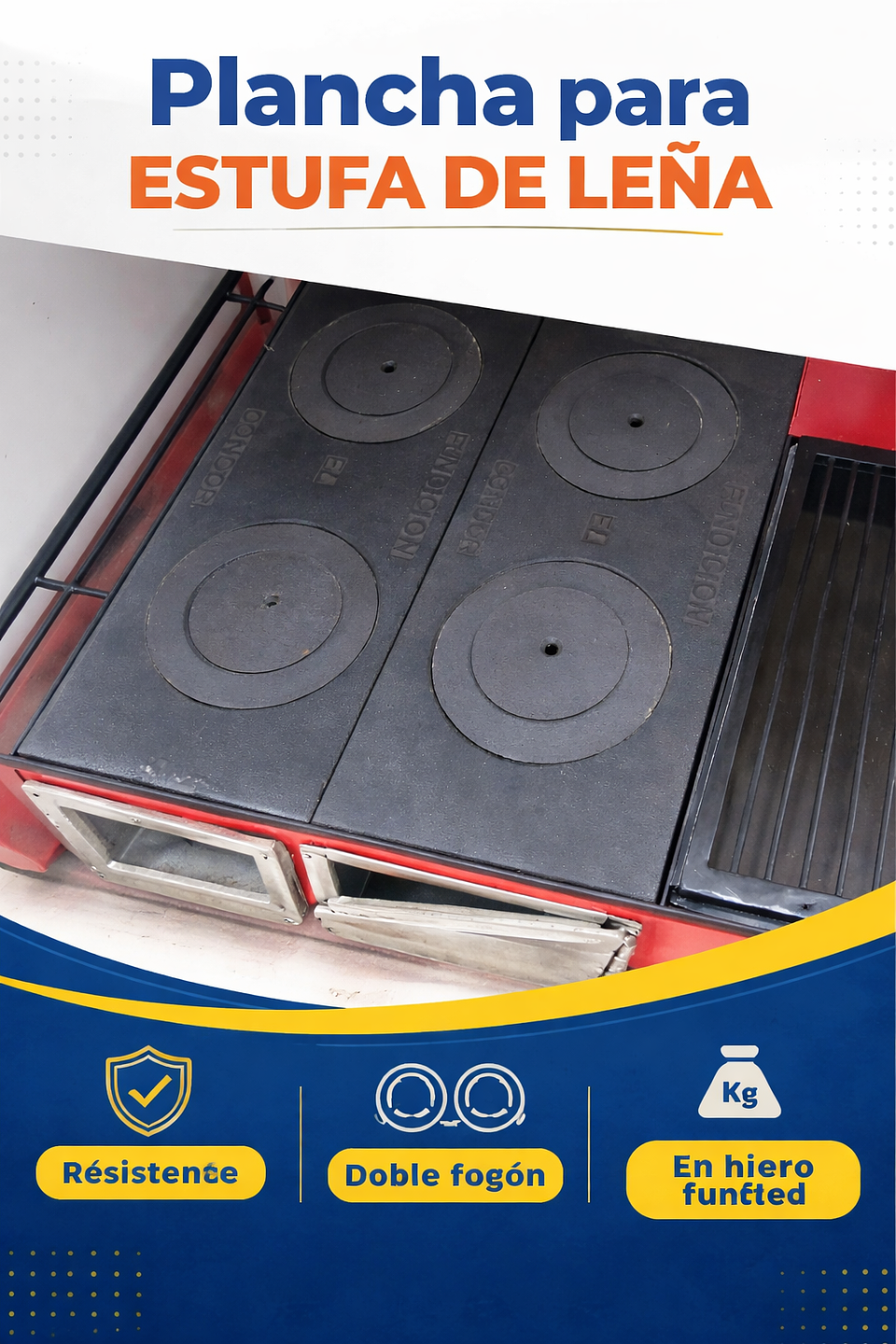 Plancha  Estufa De Leña 2 Puestos Indujara 53.5 Cm X 29.5cm 2
