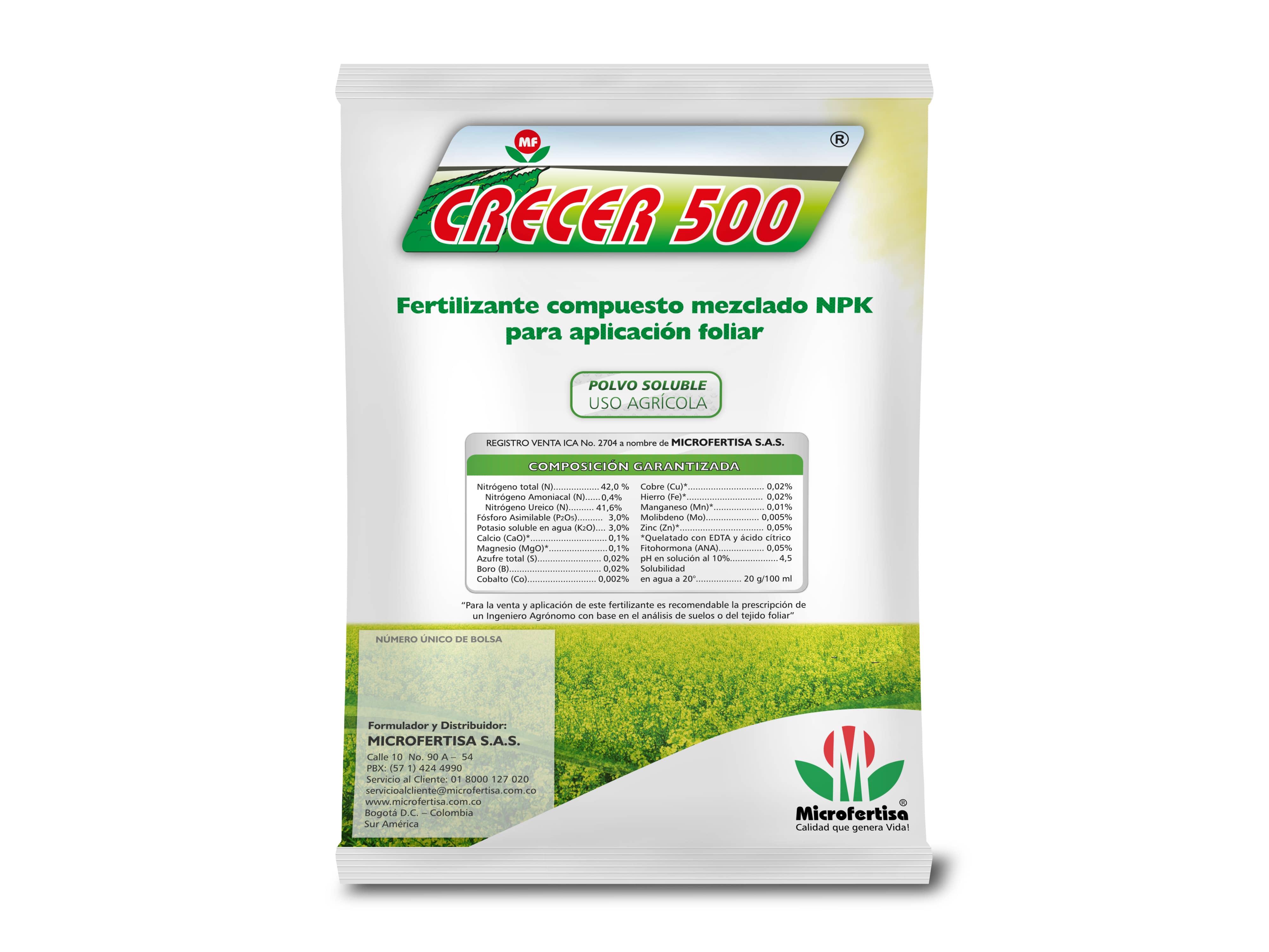 Fertilizante Crecer 500 NPK + Fitohormonas ANA x 900g - Agrosamario 1