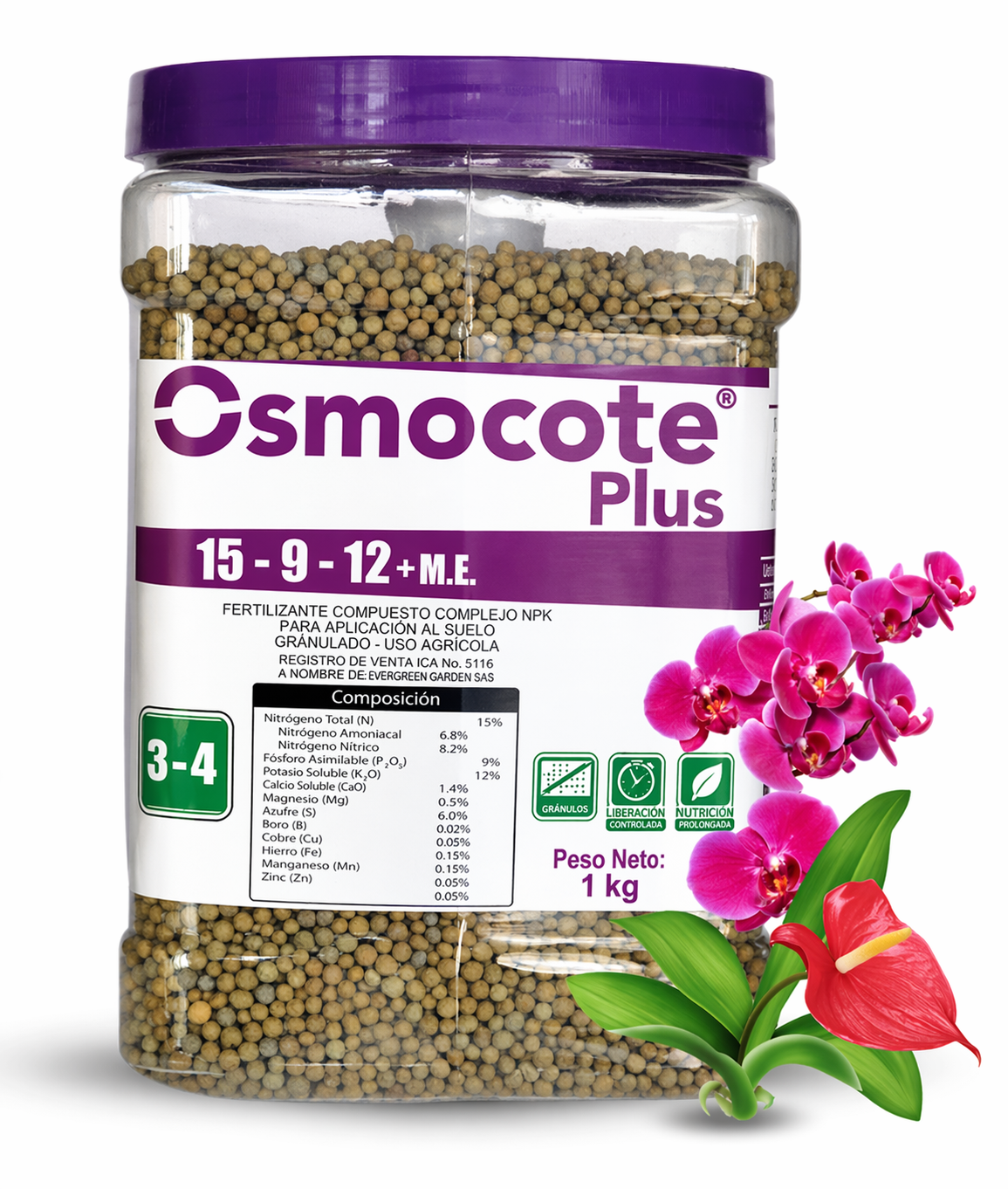 Fertilizante Liberación Controlada Osmocote Plus 15-9-12 Fercon (500g - 2kg)   | Agrosamario 3