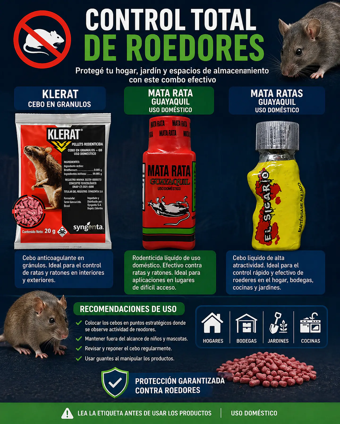 Kit Exterminador Ratas  Roedores: Klerat + Guayaquil + Sicario x 3  1