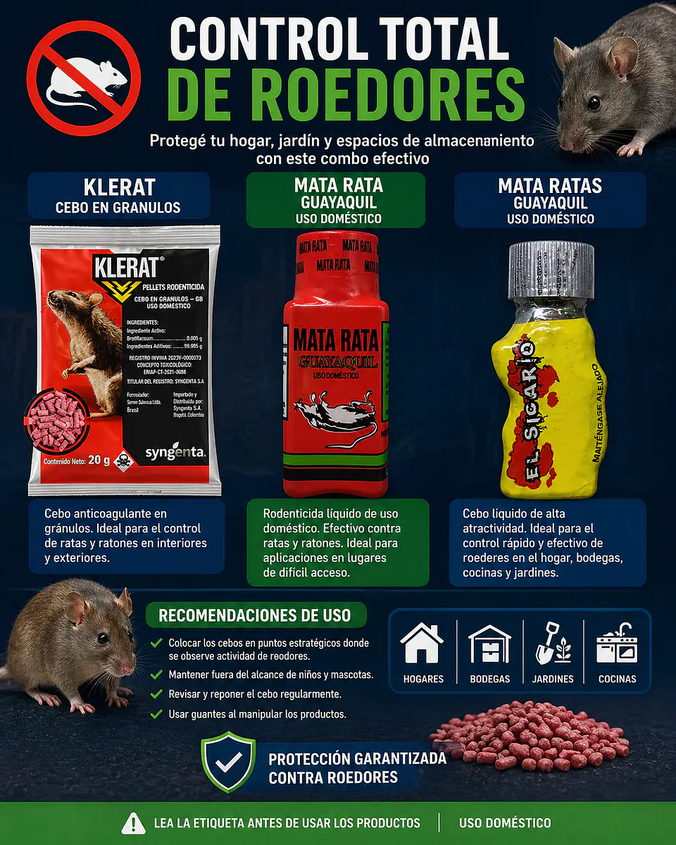 Kit Exterminador Ratas  Roedores: Klerat + Guayaquil + Sicario x 3  9