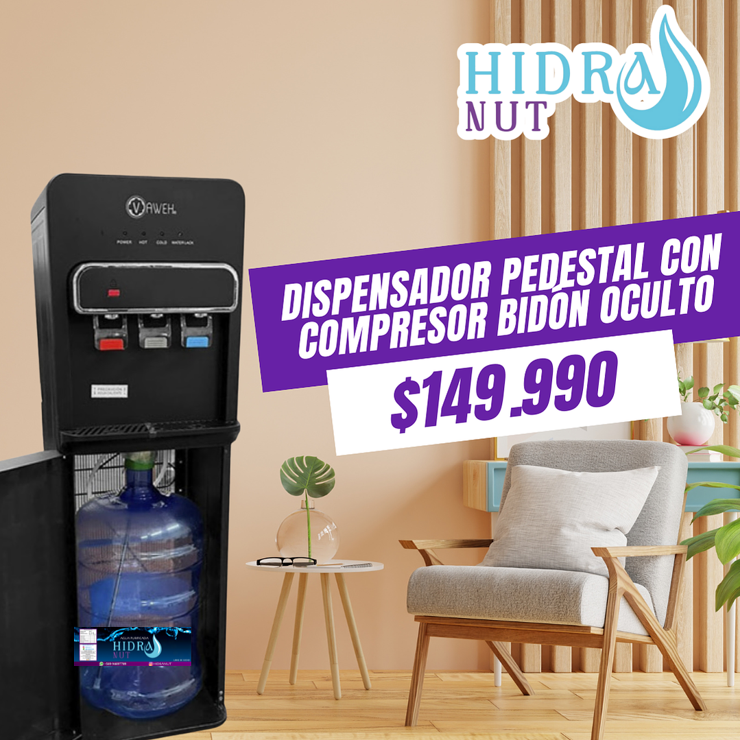 Dispensador de Agua Pedestal con Compresor Bidón Oculto 1