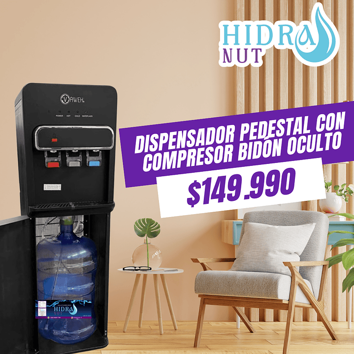 Dispensador de Agua Pedestal con Compresor Bidón Oculto 1