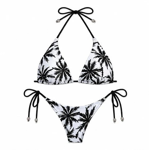 Bikini Triangulo  Palms writhe and black
