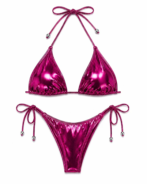 Bikini Triángulo Metalizado Magenta Ajustable