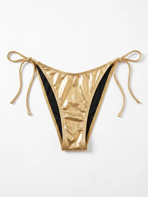 Calzón de Bikini Metalizado Dorado Ajustable