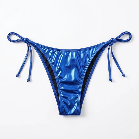 Calzón Bikini Brasilero Metalizado Azul Ajustable