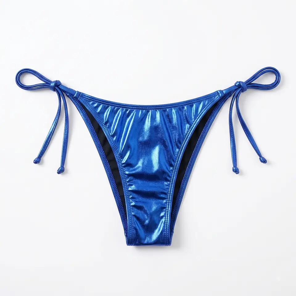 Calzón de Bikini Brasilero Metalizado Azul Ajustable 1