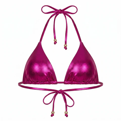 Top Bikini Triángulo Metalizado Magenta