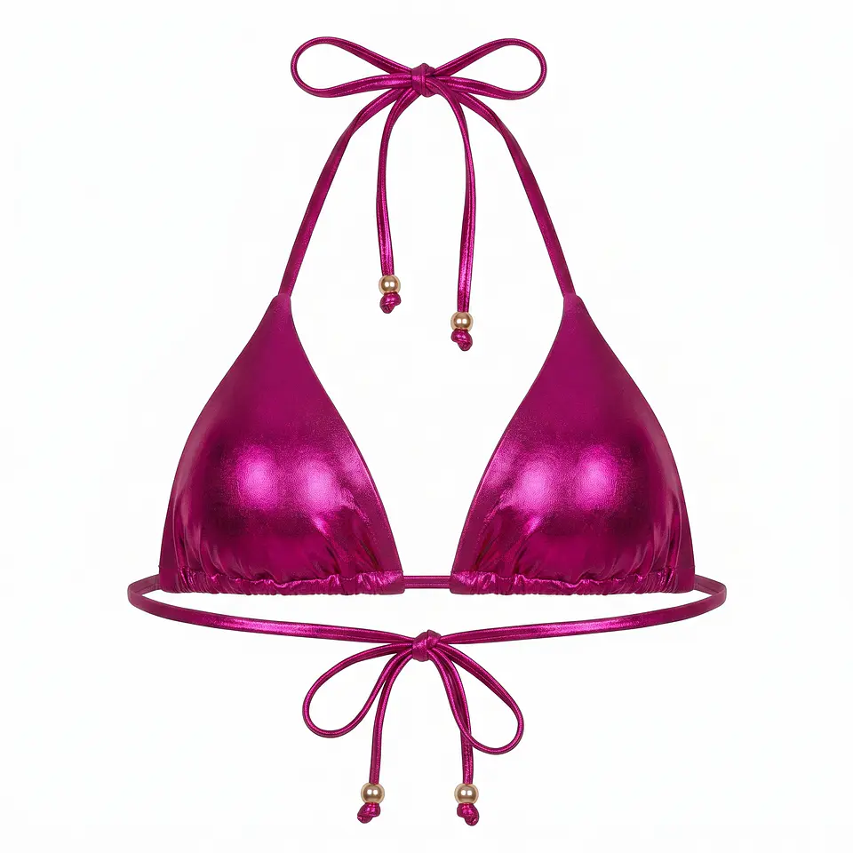 Top Bikini Triángulo Metalizado Magenta 1