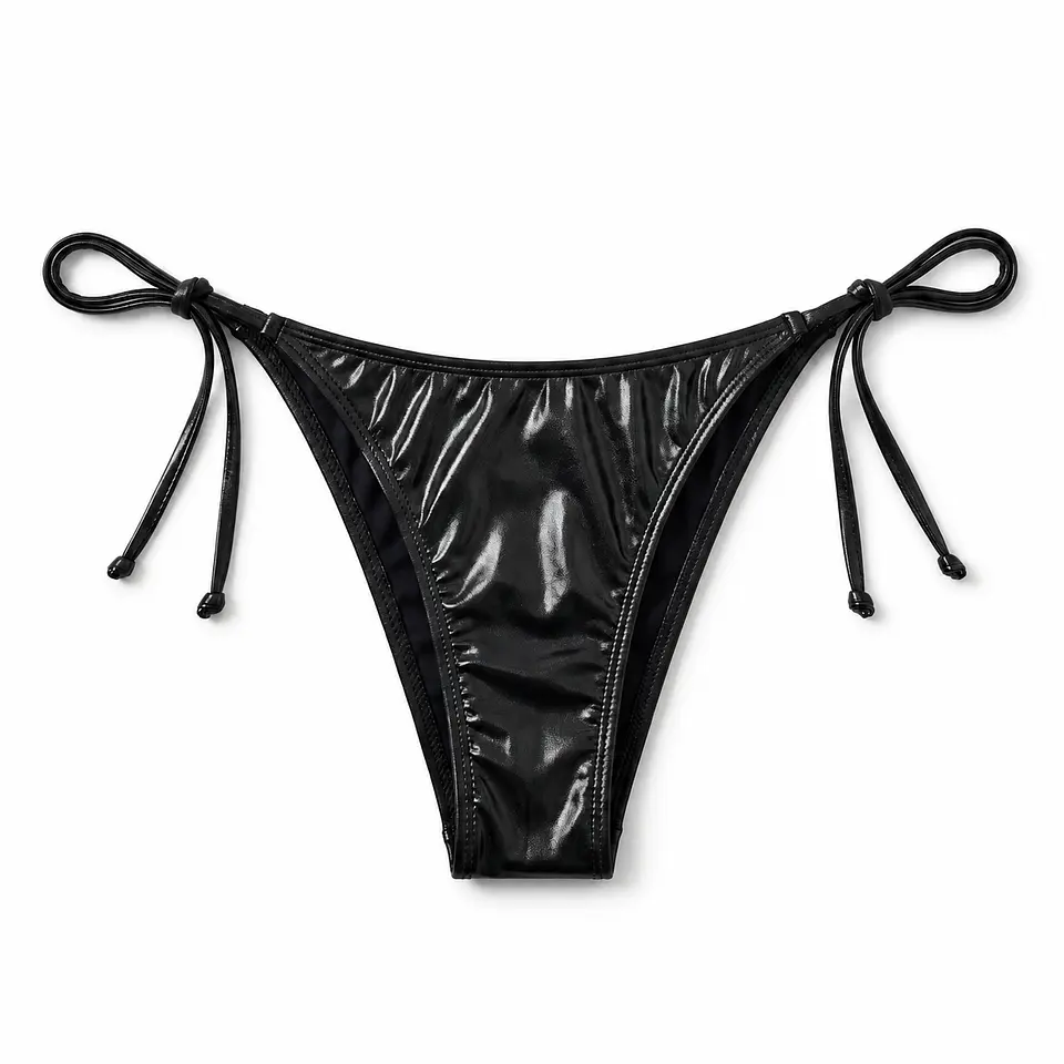 Calzón Bikini Metalizado Negro Ajustable 1